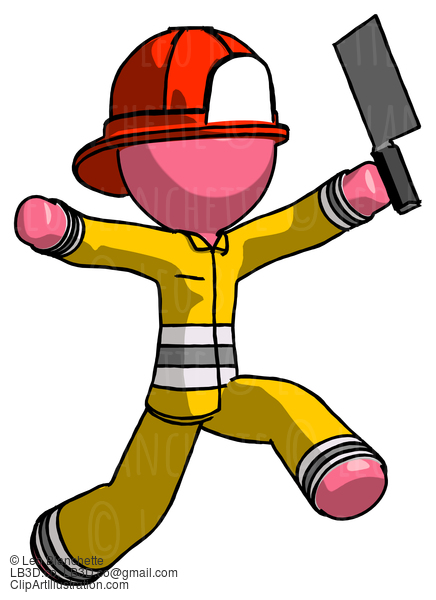 Pink Firefighter Fireman Man Psycho Running With Meat Cleaver #12682