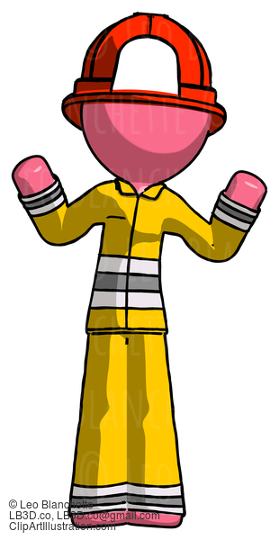 Pink Firefighter Fireman Man Shrugging Confused #12684