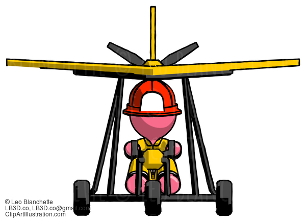 Pink Firefighter Fireman Man In Ultralight Aircraft Front View #12686