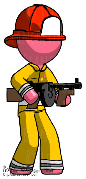 Pink Firefighter Fireman Man Tommy Gun Gangster Shooting Pose #12687