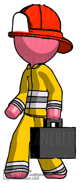 Pink Firefighter Fireman Man Walking With Briefcase To The Left #12692