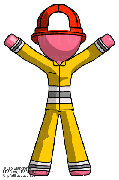 Pink Firefighter Fireman Man Surprise Pose, Arms And Legs Out #12693