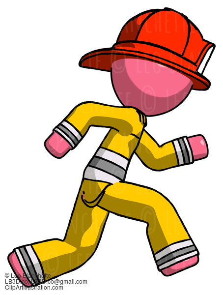 Pink Firefighter Fireman Man Running Fast Right #12696