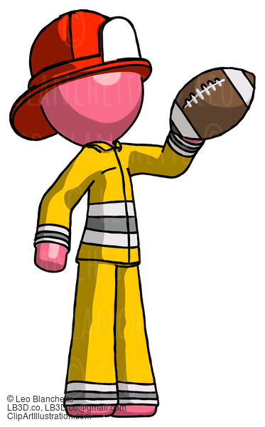 Pink Firefighter Fireman Man Holding Football Up #12702