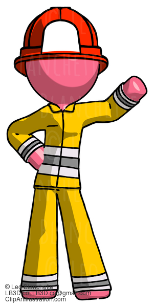 Pink Firefighter Fireman Man Waving Left Arm With Hand On Hip #12709