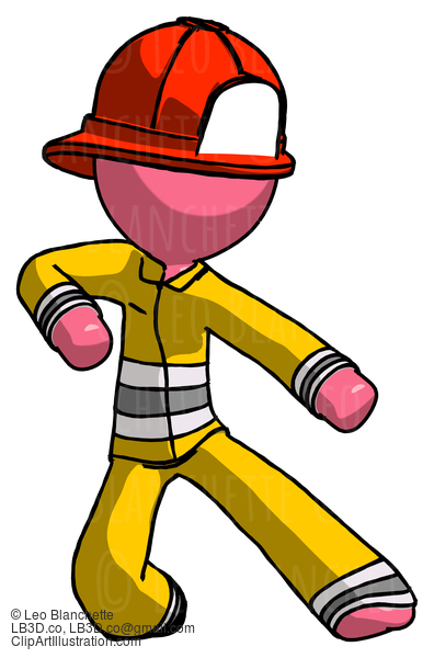 Pink Firefighter Fireman Man Karate Defense Pose Right #12716