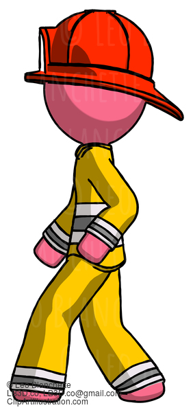 Pink Firefighter Fireman Man Walking Left Side View #12717