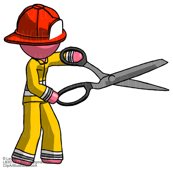 Pink Firefighter Fireman Man Holding Giant Scissors Cutting Out Something #12718