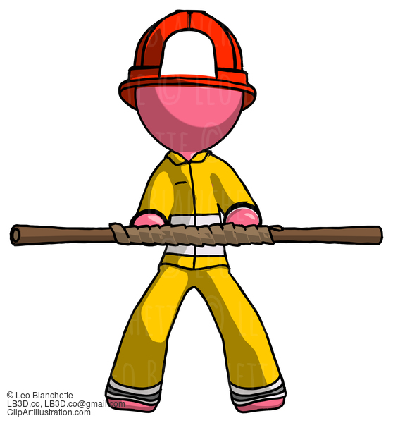 Pink Firefighter Fireman Man Bo Staff Kung Fu Defense Pose #12721