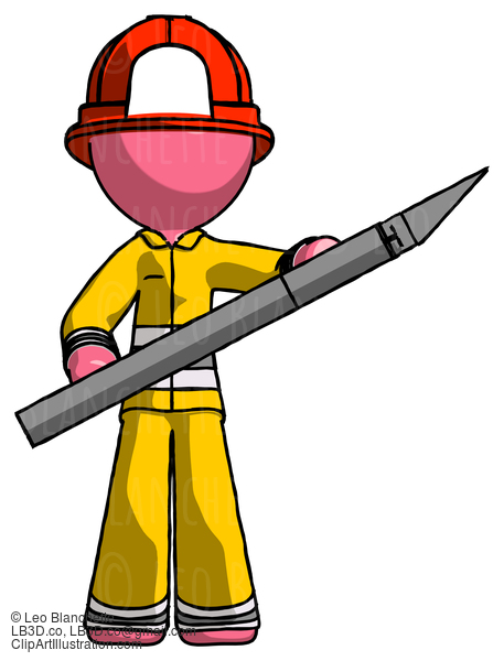 Pink Firefighter Fireman Man Holding Large Scalpel #12724