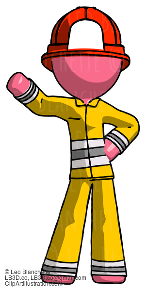 Pink Firefighter Fireman Man Waving Right Arm With Hand On Hip #12725