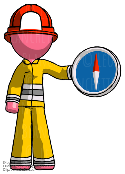 Pink Firefighter Fireman Man Holding A Large Compass #12727