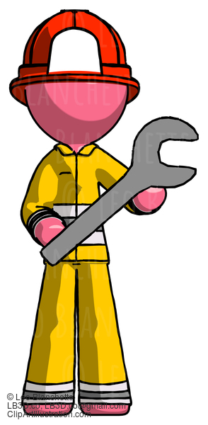 Pink Firefighter Fireman Man Holding Large Wrench With Both Hands #12746