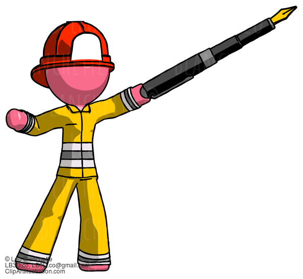 Pink Firefighter Fireman Man Pen Is Mightier Than The Sword Calligraphy Pose #12751