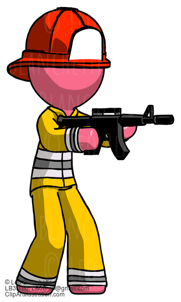 Pink Firefighter Fireman Man Shooting Automatic Assault Weapon #12752