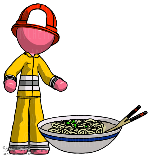 Pink Firefighter Fireman Man And Noodle Bowl, Giant Soup Restaraunt Concept #12754