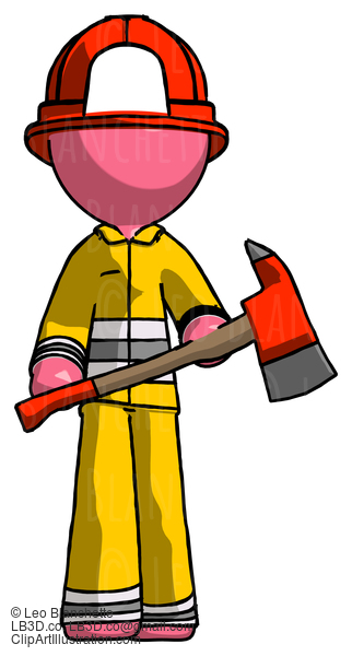 Pink Firefighter Fireman Man Holding Red Fire Fighter’S Ax #12756