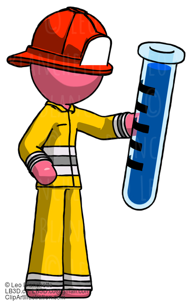 Pink Firefighter Fireman Man Holding Large Test Tube #12758