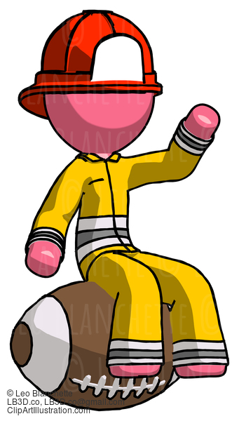 Pink Firefighter Fireman Man Sitting On Giant Football #12759