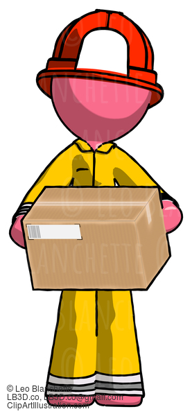 Pink Firefighter Fireman Man Holding Box Sent Or Arriving In Mail #12762