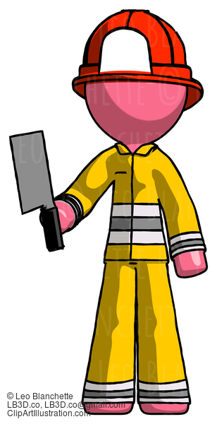 Pink Firefighter Fireman Man Holding Meat Cleaver #12768