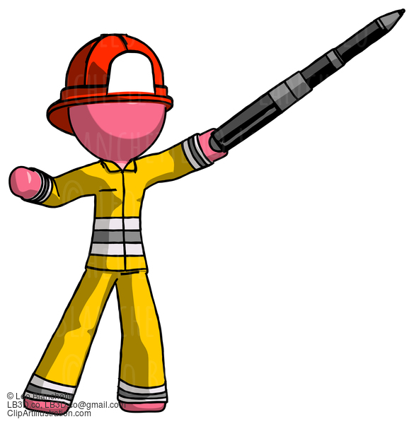 Pink Firefighter Fireman Man Demonstrating That Indeed The Pen Is Mightier #12769