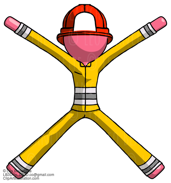 Pink Firefighter Fireman Man With Arms And Legs Stretched Out #12775