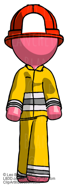 Pink Firefighter Fireman Man Walking Front View #12786