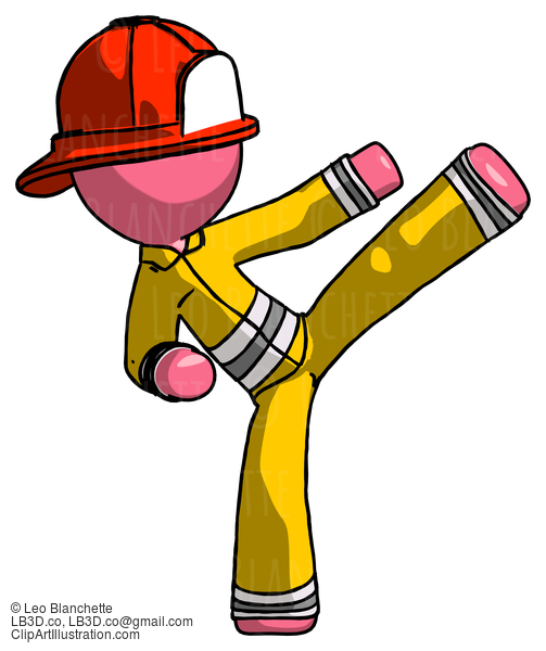 Pink Firefighter Fireman Man Ninja Kick Right #12787