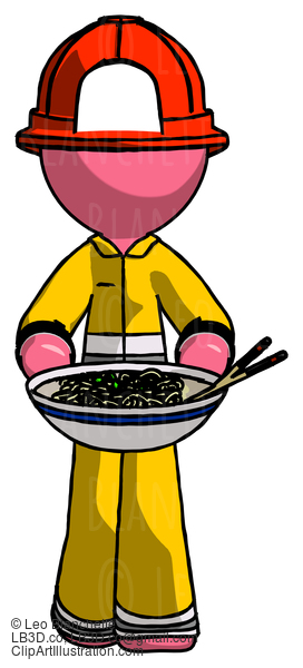 Pink Firefighter Fireman Man Serving Or Presenting Noodles #12788