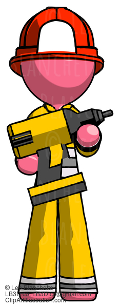 Pink Firefighter Fireman Man Holding Large Drill #12793