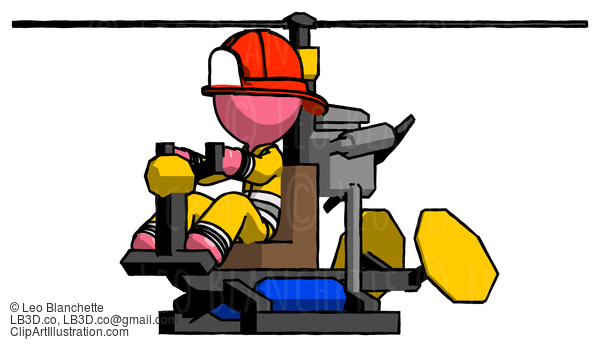 Pink Firefighter Fireman Man Flying In Gyrocopter Front Side Angle View #12794