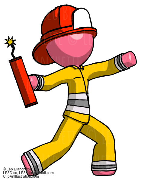 Pink Firefighter Fireman Man Throwing Dynamite #12795