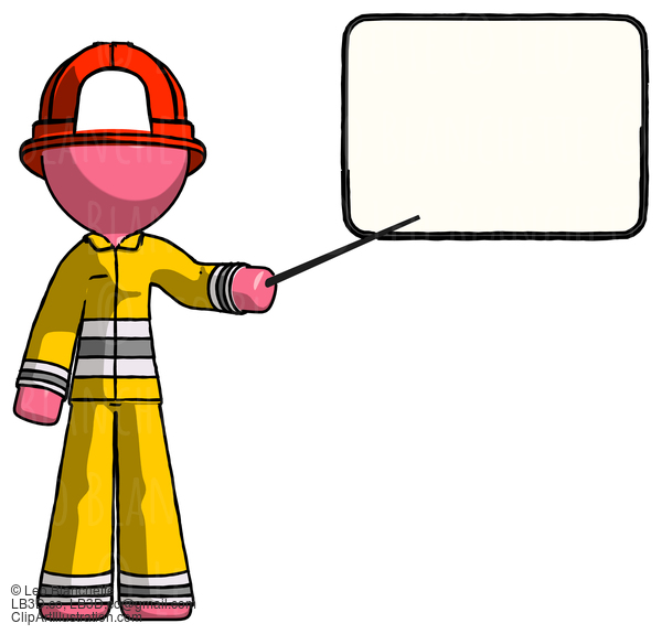 Pink Firefighter Fireman Man Giving Presentation In Front Of Dry-Erase Board #12796