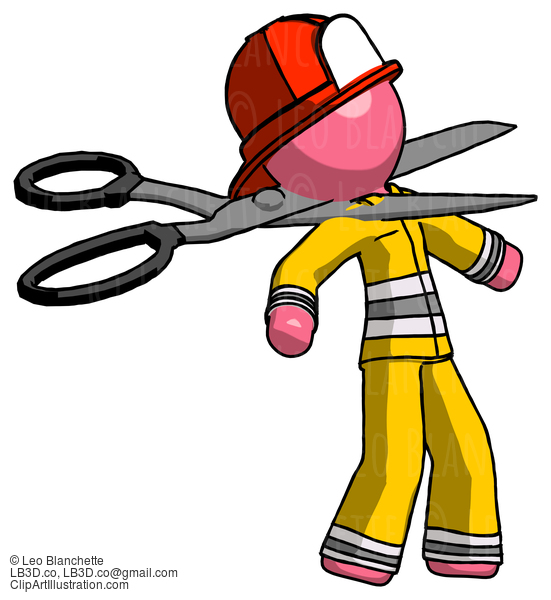 Pink Firefighter Fireman Man Scissor Beheading Office Worker Execution #12802