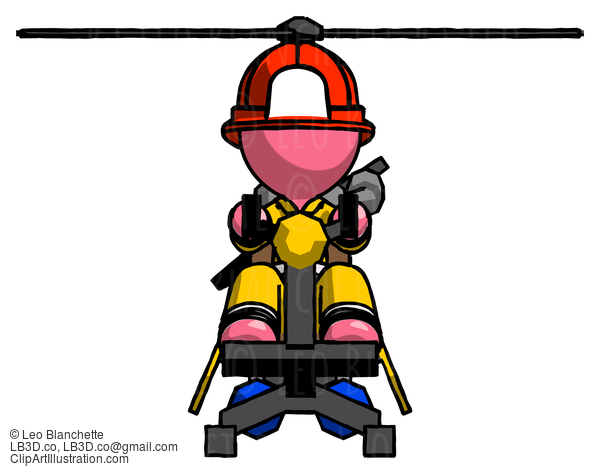 Pink Firefighter Fireman Man Flying In Gyrocopter Front View #12803