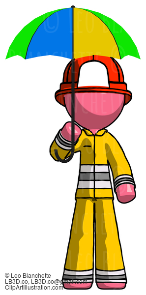 Pink Firefighter Fireman Man Holding Umbrella Rainbow Colored #12808