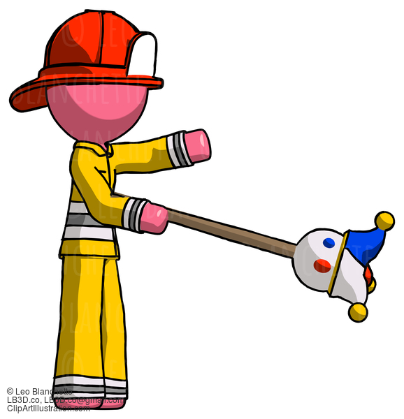 Pink Firefighter Fireman Man Holding Jesterstaff - I Dub Thee Foolish Concept #12814