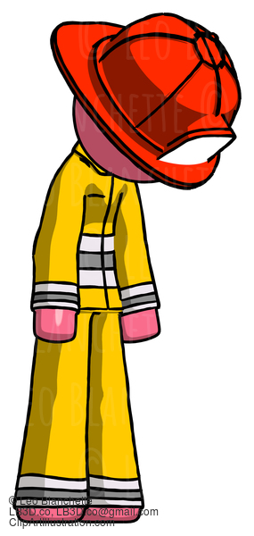 Pink Firefighter Fireman Man Depressed With Head Down Turned Right #12815