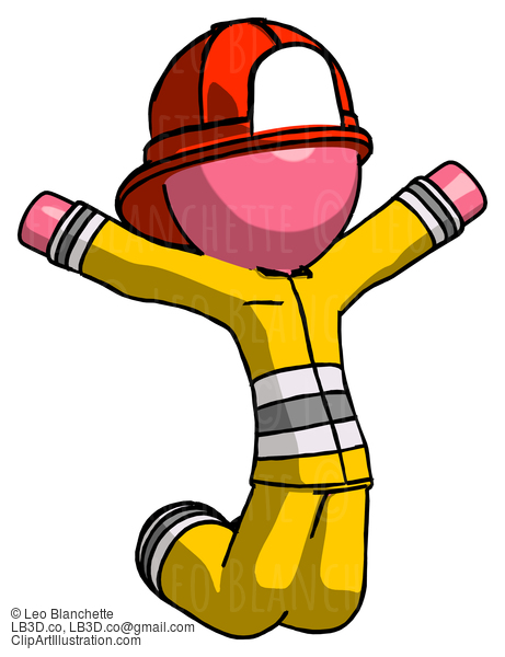 Pink Firefighter Fireman Man Jumping Or Kneeling With Gladness #12816