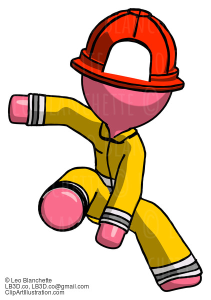 Pink Firefighter Fireman Man Action Hero Jump Pose #12818