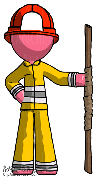 Pink Firefighter Fireman Man Holding Staff Or Bo Staff #12823