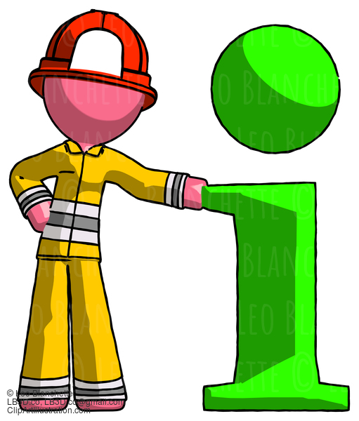 Pink Firefighter Fireman Man With Info Symbol Leaning Up Against It #12824