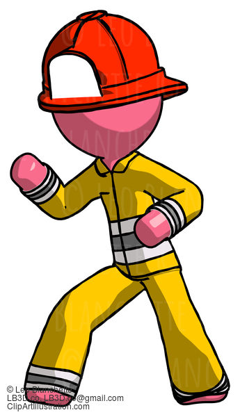 Pink Firefighter Fireman Man Martial Arts Defense Pose Left #12828