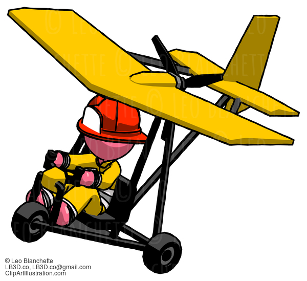 Pink Firefighter Fireman Man In Ultralight Aircraft Top Side View #12831