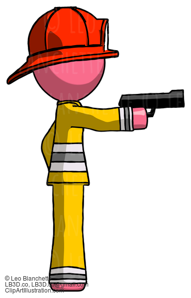 Pink Firefighter Fireman Man Firing A Handgun #12835