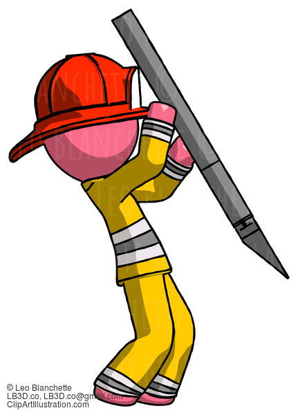 Pink Firefighter Fireman Man Stabbing Or Cutting With Scalpel #12841