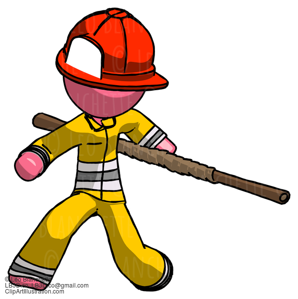 Pink Firefighter Fireman Man Bo Staff Action Hero Kung Fu Pose #12842