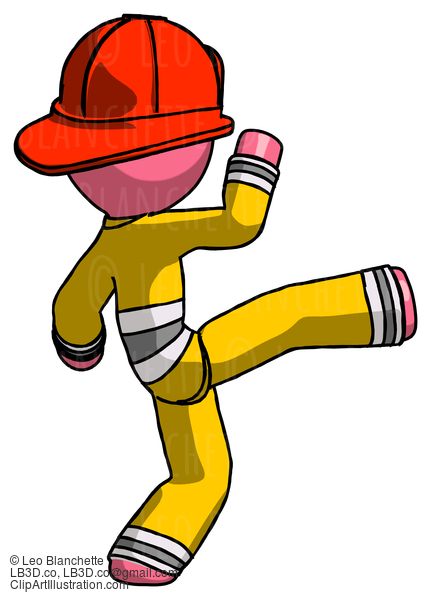 Pink Firefighter Fireman Man Kick Pose #12845