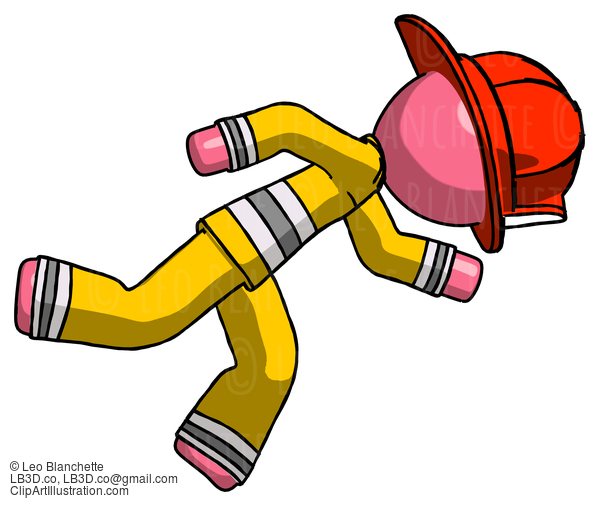 Pink Firefighter Fireman Man Running While Falling Down #12847